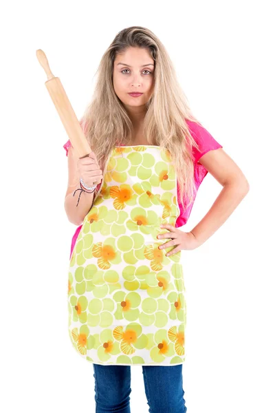 Woman with rolling pin — Stock Photo, Image