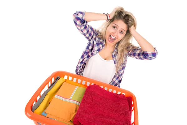 Donna che fa la lavanderia — Foto Stock