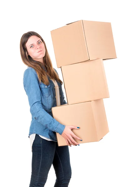 Menina com caixas — Fotografia de Stock