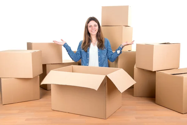 Chica con cajas — Foto de Stock