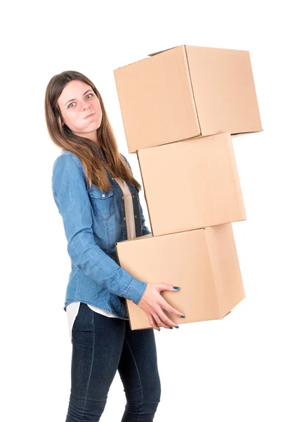 Girl with boxes Royalty Free Stock Photos