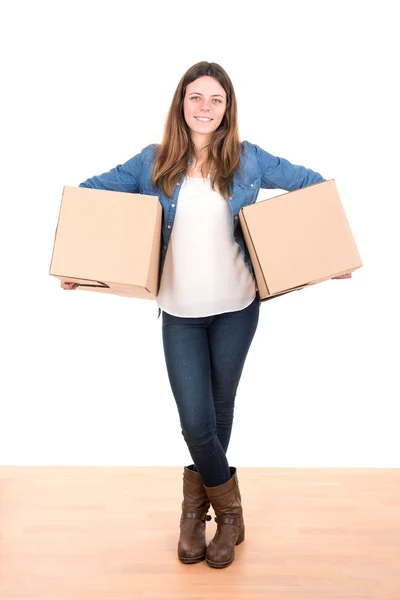 Chica con cajas — Foto de Stock