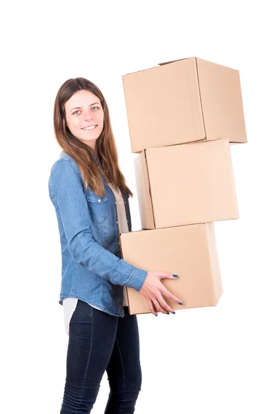 Chica con cajas — Foto de Stock