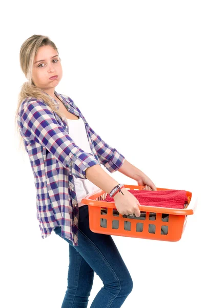 Vrouw doen de Wasserij — Stockfoto