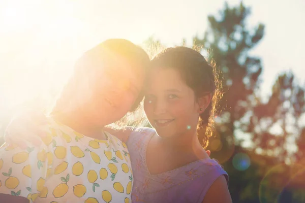 Sweet Young Girls Posing Outdoors Sunset — Stock Photo, Image
