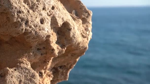 Paphos Cypern September 2021 Medelhavet Vågor Kraschar Mot Stenstranden Medelhavets — Stockvideo