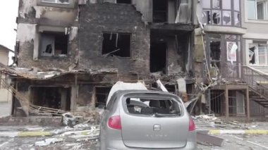 Gostomel-Bucha, Kyiv Bölgesi, Ukrayna - Nisan 2022: Rusya Ukrayna Savaşı.