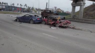 Gostomel-Bucha, Kyiv Bölgesi, Ukrayna - Nisan 2022: Rusya Ukrayna Savaşı.