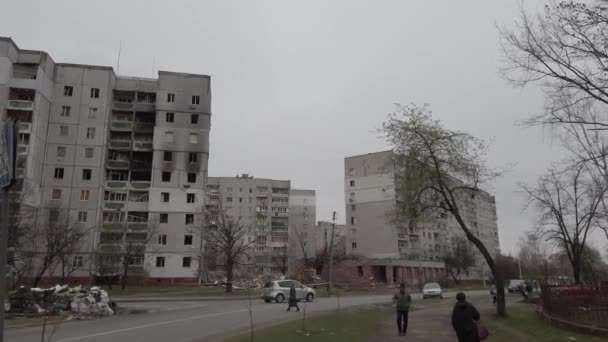 Чернігів Україна Квітень 2022 Війна Україна Росія Руїни Будинку Після — стокове відео