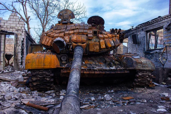 Velyka Dymerka 우크라이나 키예프 2022 우크라이나 러시아군의 미사일 탱크와 파괴됐습니다 스톡 사진