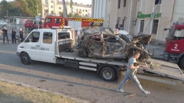 Vinnytsia, Ukraine - July 14, 2022: Consequences of the bombing of the city center. Consequences of the war between Russia and Ukraine. Destroyed houses after the bombing by the Russian army