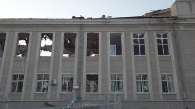 Vinnytsia, Ukraine - July 14, 2022: Consequences of the bombing of the city center. Consequences of the war between Russia and Ukraine. Destroyed houses after the bombing by the Russian army