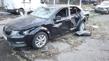 Vinnytsia, Ukraine - July 14, 2022: Consequences of the bombing of the city center. Consequences of the war between Russia and Ukraine. Destroyed houses after the bombing by the Russian army