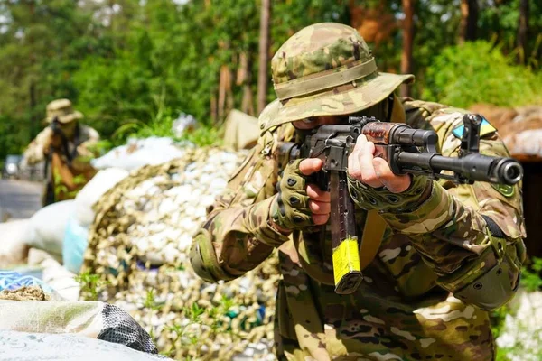 Poltava Kharkiv Region Ukraine August 2022 Ukrainian Military Duty Checkpoint 로열티 프리 스톡 사진