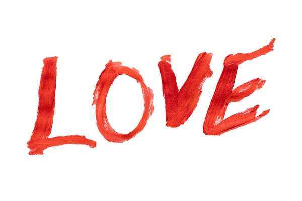 Aşk Kelimesi Beyaz Arka Planda Kırmızı Boyayla Yazılmış Aşk Metni — Stok fotoğraf
