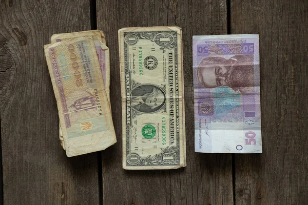 Ятдесят Гривень Один Долар Старий Купон Паперу Перші Українські Гроші — стокове фото