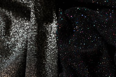 Arkaplan olarak pullu siyah ve gri kumaş, arkaplan olarak buruşuk kumaş, parıltılı gece elbisesi, siyah arkaplan