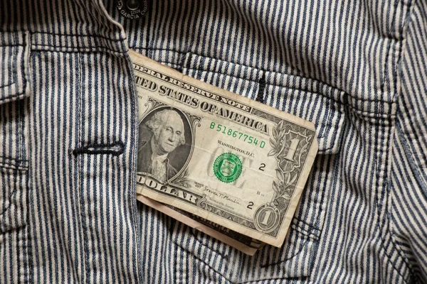 Один Долар Кишені Смугастої Джинсової Куртки Долар Кишені Гроші Мода — стокове фото