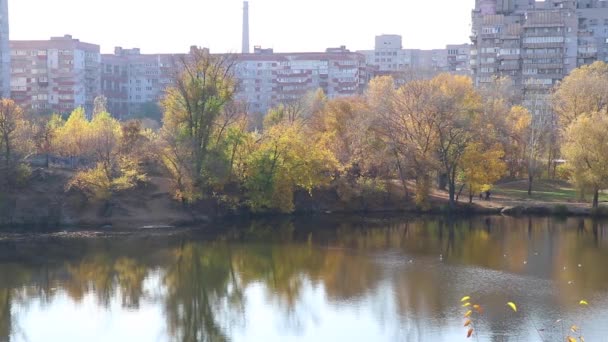 Obytná Čtvrť Městě Dnipro Ukrajině Vícepodlažní Budova Parcích Které Vzali — Stock video