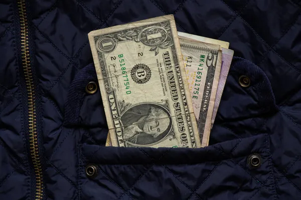 Amerikanischer Dollar Der Tasche Der Winterjacke Geld Der Tasche Finanzthema — Stockfoto