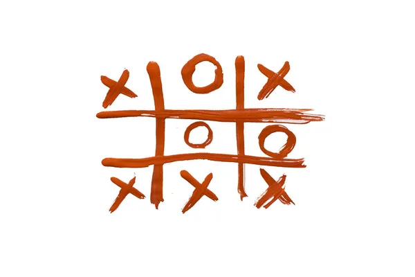 Spelet Tic Tac Toe Ritad Färger Vitt Papper Lek Och — Stockfoto