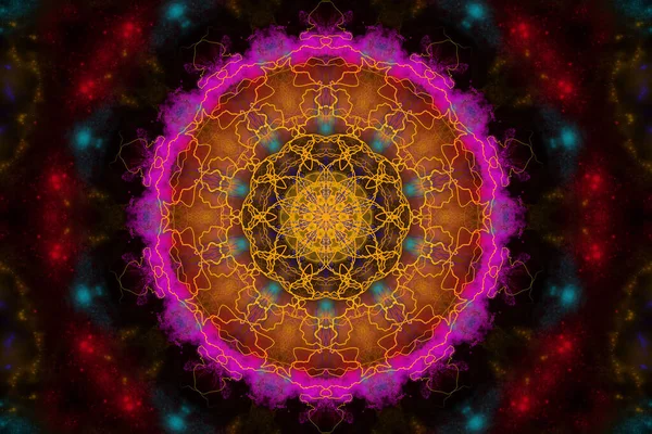 Ζωγραφισμένο Mandala Κοσμικό Από Κεραυνούς Διαφορετικών Χρωμάτων Μαύρο Φόντο Κοσμικό — Φωτογραφία Αρχείου