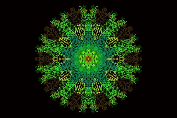 Mandala Floral Verde Sobre Fundo Preto Mandala Para Ioga Miditation — Fotografia de Stock