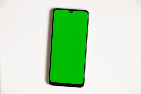 Telefon Mit Grünem Bildschirm Auf Isoliertem Hintergrund Mobiltelefon Platz Für — Stockfoto