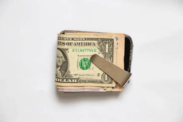 Dollareita Lompakossa Jossa Pidike Eristetyllä Taustalla Rahaa Lippaassa Rahan Pitämiseksi — kuvapankkivalokuva