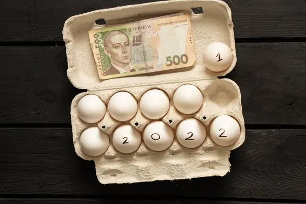Курячі Яйця Коробках Текст 2022 Року Про Яйця 500 Грн — стокове фото