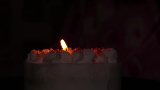 Κέικ Ένα Κερί Στο Σκοτάδι Γενέθλια Και Γιορτή — Αρχείο Βίντεο