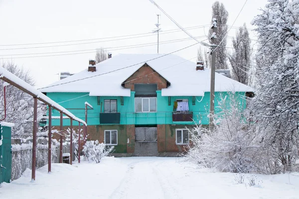 Zone Couchage Résidentielle Avec Des Maisons Privées Dans Neige Décembre — Photo