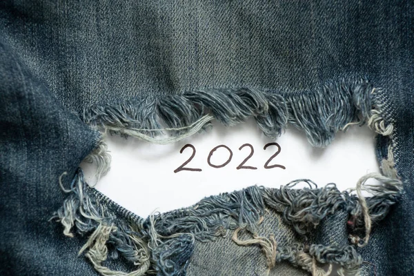 2022 Written Paper Lies Torn Jeans Happy New Year 2022 — Fotografia de Stock