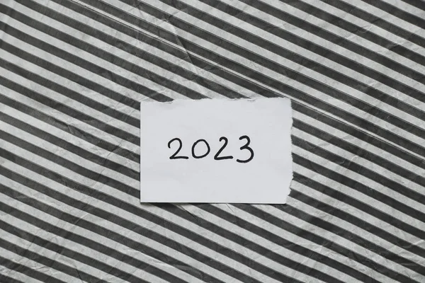 2023 Written Card Lies Striped Black White Background Happy New — стоковое фото