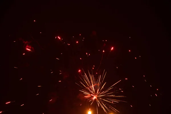 Fuegos Artificiales Cielo Nocturno Ucrania Ciudad Dnipro Feliz Año Nuevo — Foto de Stock