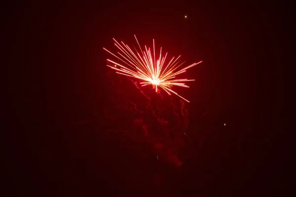 Fireworks in the night sky in Ukraine, the city of Dnipro, Happy New Year 2022