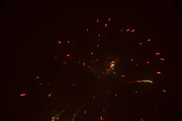 Fogos Artifício Céu Noturno Ucrânia Cidade Dnipro Feliz Ano Novo — Fotografia de Stock