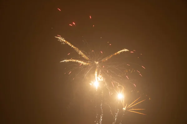 Fireworks Night Sky Ukraine City Dnipro Happy New Year 2022 — Fotografia de Stock