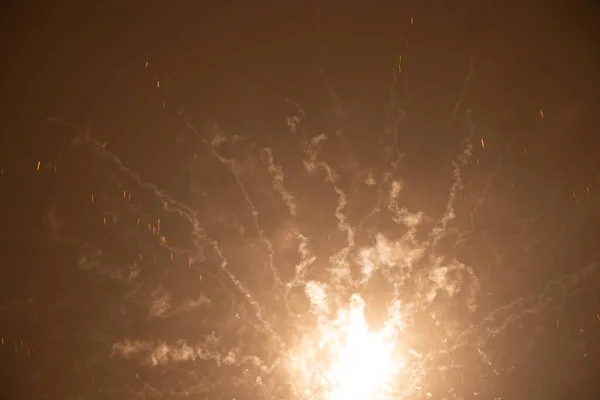 Fogos Artifício Céu Noturno Ucrânia Cidade Dnipro Feliz Ano Novo — Fotografia de Stock