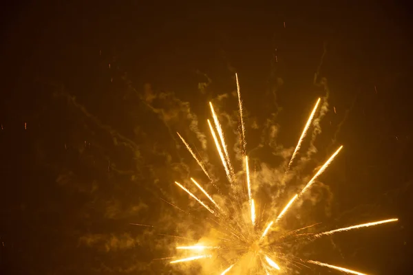 Fireworks Night Sky Ukraine City Dnipro Happy New Year 2022 — стокове фото
