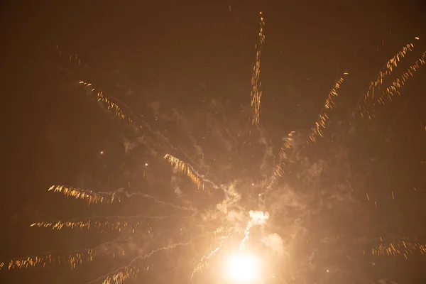 Fogos Artifício Céu Noturno Ucrânia Cidade Dnipro Feliz Ano Novo — Fotografia de Stock