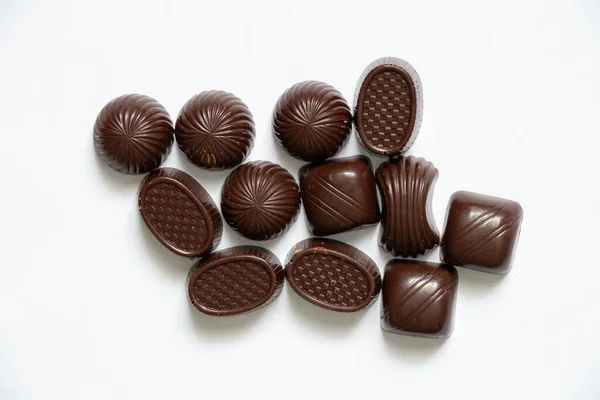 Doces Chocolate Fundo Branco Close — Fotografia de Stock