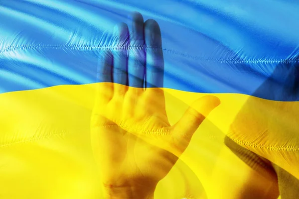 Ukrajinská Vlajka Žlutomodrá Ruka Ženy Zastavit Válku Vlastenectví Mír Ukrajině — Stock fotografie