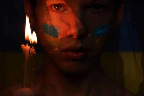 Stoppt Den Krieg Der Ukraine Ein Mädchen Mit Einer Kerze — Stockfoto