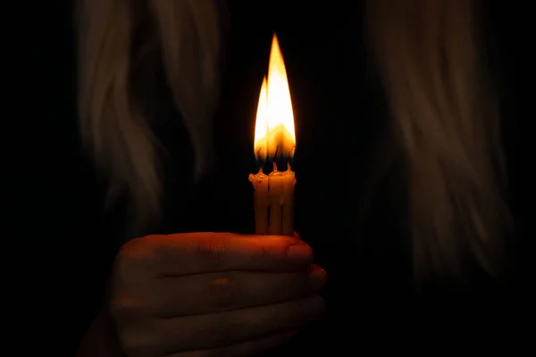 Girl Holding Candle Praying Ukraine All Mourn Pray Peace Vryna — Stock Photo, Image