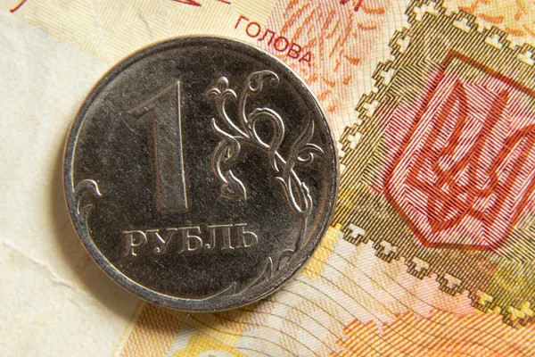 Orosz Rubel Közelkép Pénzügyi Szankciók Oroszország Ellen Rubel Összeomlása Orosz — Stock Fotó