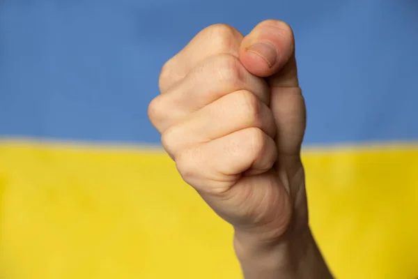 Poing Féminin Sur Fond Drapeau National Ukraine Force Colère Une — Photo