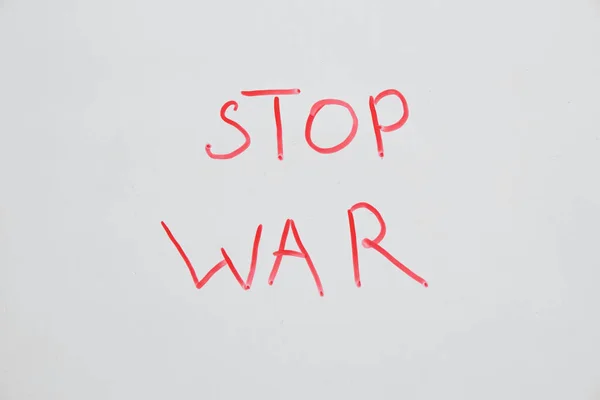 Писаний Текст Зупиняє Війну Білому Тлі Протестує Веде Війни Між — стокове фото
