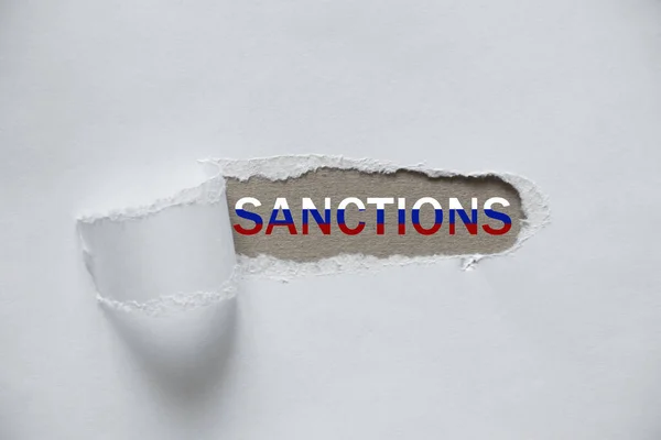 Напис Sanctions Прапор Російської Федерації Економічна Ізоляція Західних Держав Проти — стокове фото