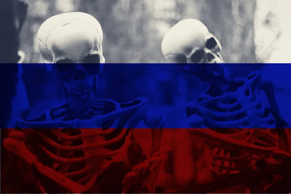 Прапор Росії Тлі Двох Скелетів Протест Вороги Всього Світу Держави — стокове фото